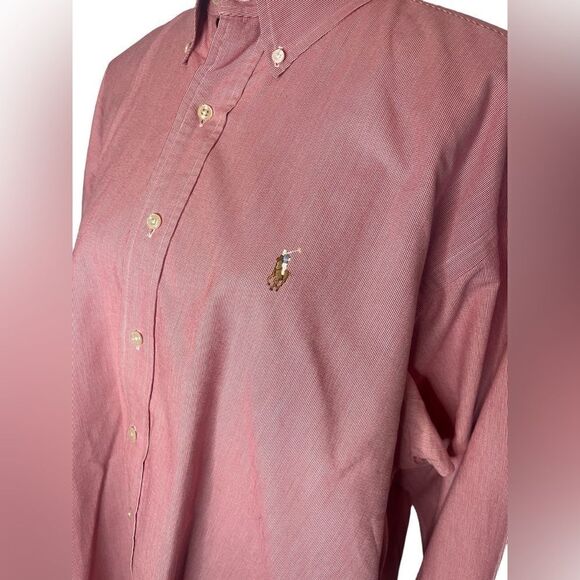 RALPH LAUREN PINK/RED BUTTON DOWN LIKE NEW CONDITION COTTON OXFORD DRESS SHIRT - Picture 6 of 10